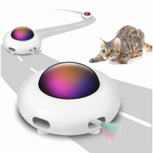 Automatic UFO Interactive Cat Toy for Indoor Use, Rotating Feather Electronic Toy with Smart Auto Shut-Off, Random Motion, USB Rechargeabl