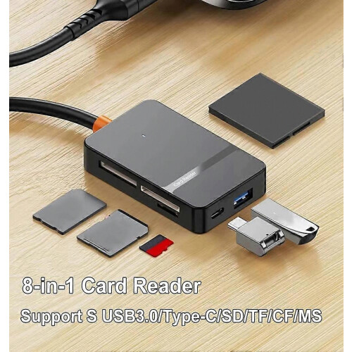 Lettore di schede USB 3.0 8 in 1 per SD, microSD, TF, CF e MS, adattatore multi-scheda per laptop e PC, compatto e veloce 2