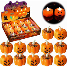Candeline a batteria a forma di zucca, 12 pezzi, luci LED per decorazioni di Halloween, luce bianco caldo effetto tremolante, per interni e feste, s