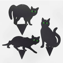 Decoración de jardín de metal con forma de gato para Halloween con ojos reflectantes, juego de 3 piezas para exterior