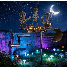 Halloween skelet muziekgroep metalen windspinner, draaibare kinetische sculptuur, decoratie voor terras, gazon en feestdagen
