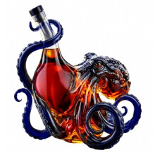 Octopus Glass Liquor Bottle, Clear Rum Decanter, Decorative Barware for Home Bars
