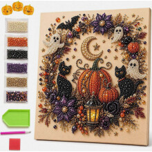3D Diamant-Malset mit Rahmen, Halloween-Geist-Perlenkunst zum Selbermachen, entspannendes Bastelset für herbstliche Wohnraumdekoration