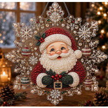 Kerst doe-het-zelf diamantkunst ophangdecoratie van acryl met parelsteentjes, set voor wand- en deurbesiering, 25 x 25 cm voor thuisgebruik