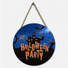 Pyöreä halloween-aiheinen puinen ovikyltti, koristeellinen seinä- ja juhlakoriste kotiin, tunnelmallinen sisustus esiin tuloa varten