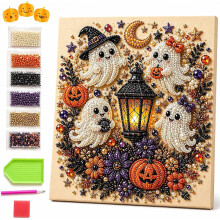 Halloween-Geist-Perlenkunst-Bastelset, 3D-Diamantmalerei mit Rahmen, entspannendes und stresslinderndes Kreativset, herbstliche gruselige Deko für Z