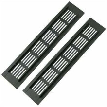 Set of 2 Rectangular Aluminum Ventilation Grilles for Doors - 250 x 50 mm - Insect Screen for Trailers, Wardrobes, Kitchens, etc. - Black