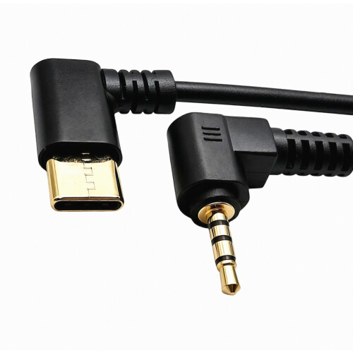 USB-C to 3.5mm 4-Pole Headphone Jack Cable, Right-Angle Audio Adapter for Mobile Devices, 30 cm, Multicolor