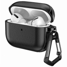 Compatibel met AirPods Pro 2 hoesje met gesplitst ontwerp, leerstructuur, TPU, oordopjeshoes met metalen karabijnhaak