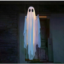 Decorazione fantasma da appendere per Halloween, ornamentо bianco spesso e spaventoso a batteria, simpatico fantasma altalena per portico, giardino