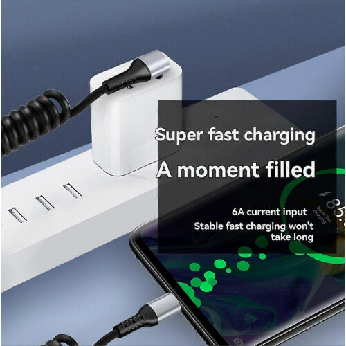 66W 90 Degree Spring USB C to USB C Cable, Fast Charging Type C Cord for Mobile Phones, Durable Coiled Data Cable 1