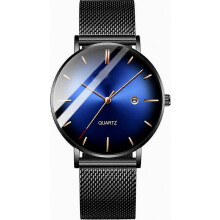 Herenmoderne minimalistische polshorloge waterdicht, slank analoog quartzhorloge met datum, roestvrijstalen mesh band, elegant en comfortabel voor d