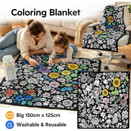 Cozy Doodle Coloring Blanket for Adults with Markers, Soft DIY Activity Throw for Creative Relaxation 1