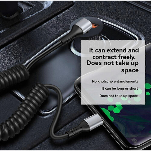 66W 90 Degree Spring USB C to USB C Cable, Fast Charging Type C Cord for Mobile Phones, Durable Coiled Data Cable 2