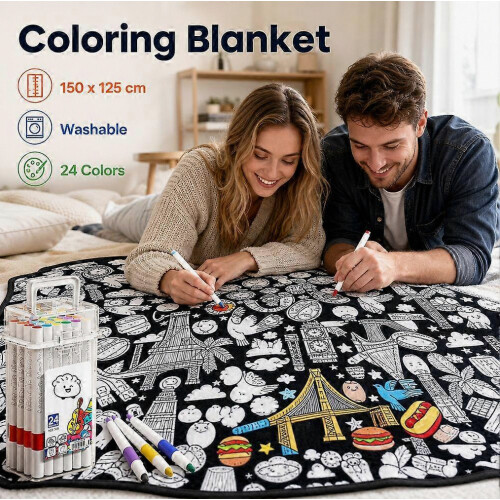 Cozy Doodle Coloring Blanket for Adults with Markers, Soft DIY Activity Throw for Creative Relaxation 2