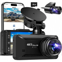 4K dashcam voor en achter met wifi, dubbele autobeveiligingscamera, parkeerstand, nachtzicht en 32 GB geheugenkaart