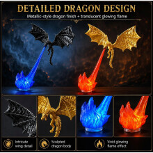 Fantasy Dragon Bookshelf Nook Light, 3D Printed Decorative Sculpture with Spread Wings for Home Decor
