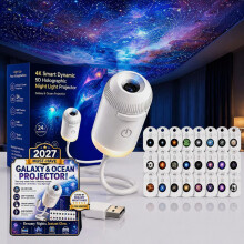 Proyector de luz nocturna holográfica 5D mejorado, enchufar y usar, estrella, 360 ajustable, galaxia y océano para interior y exterior, 24 película