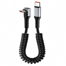 66 W rechte hoek veertype usb-c naar usb-c kabel voor snelle oplading, datakabel voor usb-c mobiele telefoon, duurzaam en flexibel, 1,2 m zwart