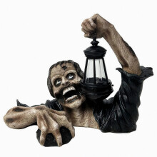 Estatua de zombi espeluznante con luz de linterna, escultura de resina para jardín y decoración exterior multicolor