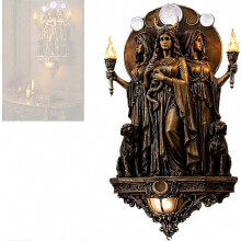 20 cm driedubbele godin Hecate wandlamp, gotische wandlamp van hars met sculptuur, vintage mystiek maanfasenbeeld voor woondecoratie