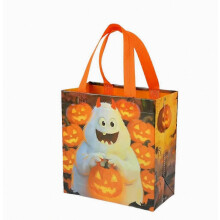 Halloween Portable Tote Storage Bag with Pumpkin and Ghost Print for Snacks, Parties, Treats, and Holiday Use