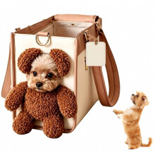 Borsa trasportino per animali con testa di orso in peluche, borsa a tracolla per cani e gatti, leggera per viaggi e uso all'aperto