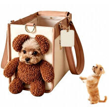 Borsa trasportino per animali con testa di orsetto, morbida borsa a spalla per cani e gatti, ideale per viaggi e attività all’aperto, taglia L