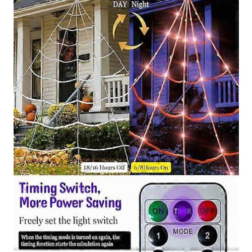 5 Ft Giant Spider Halloween Web, 20 x 17 ft Triangular Cobweb with 150 Purple LED Lights, Battery Operated, Waterproof, 200 Sq Ft Coverage 2