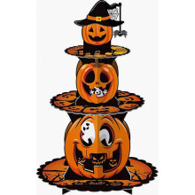 Espositore multifunzione per dessert a tema zucca di Halloween, in cartone rigido, supporto stabile per torte e macarons, ideale per feste spettrali