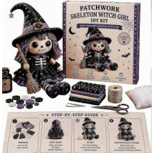 Naai- en knutselset voor skeletheks-pop voor Halloween, doe-het-zelf patchworkset voor volwassenen en tieners, geschikt voor beginners, voor het mak