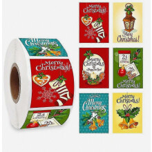 Kerstcadeaustickers 500 stuks vierkante patronen voor feestelijke decoratie, cadeaus, enveloppen en verpakkingen