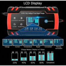 Chargeur de batterie intelligent 12 V 24 V 8 A avec écran LCD, réparation automatique et prise en charge des batteries AGM