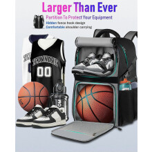 Zaino da basket con porta palla e scomparto per scarpe, grande borsa multi-scomparto per attrezzatura sportiva