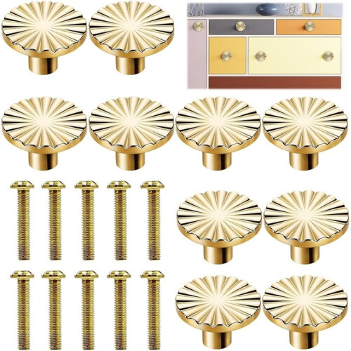 10 PCS Gold Drawer Knobs, Gold Door Knobs, Petal Shaped, with 10 Screws, for Home Decorators