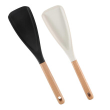 (E) Heat Resistant Silicone Spatula - with Wood Handle - for Cooking Mixing Baking
