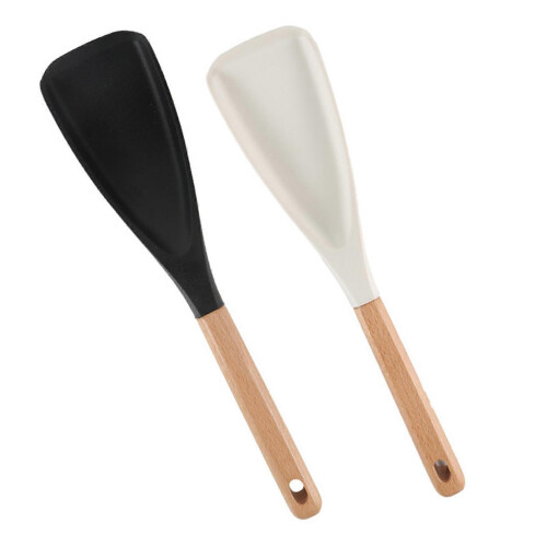 (E) Heat Resistant Silicone Spatula - with Wood Handle - for Cooking Mixing Baking