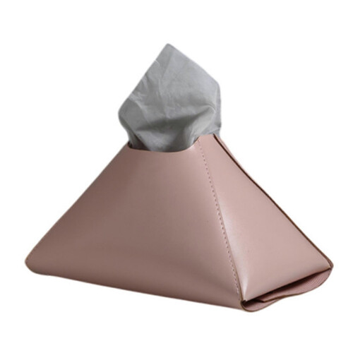 (Pink) Faux Leather Tissue Holder – Pyramid Design – for Tabletop Car Office