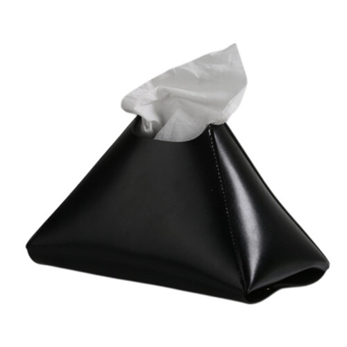 (Black) Faux Leather Tissue Holder – Pyramid Design – for Tabletop Car Office