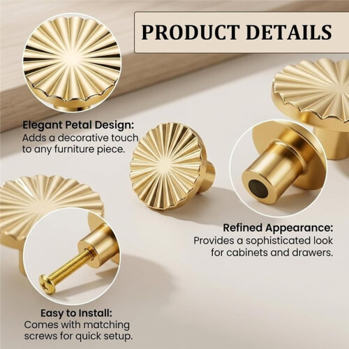 10 PCS Gold Drawer Knobs, Gold Door Knobs, Petal Shaped, with 10 Screws, for Home Decorators 2