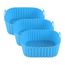 (3pcs, Blue) Silicone Air Fryer Pan – Non Stick with Handles – for Even Cooking