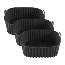 (3pcs, Black) Silicone Air Fryer Pan – Non Stick with Handles – for Even Cooking