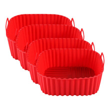 (4pcs, Red) Silicone Air Fryer Pan – Non Stick with Handles – for Even Cooking