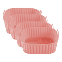 (4pcs, Pink) Silicone Air Fryer Pan – Non Stick with Handles – for Even Cooking