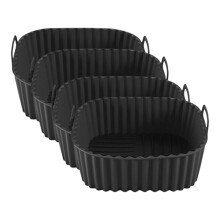 (4pcs, Black) Silicone Air Fryer Pan – Non Stick with Handles – for Even Cooking