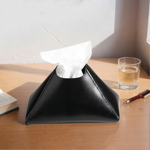 (Brown) Faux Leather Tissue Holder – Pyramid Design – for Tabletop Car Office 1