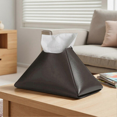 (Brown) Faux Leather Tissue Holder – Pyramid Design – for Tabletop Car Office 2