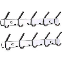 Stainless Steel Wall Coat Rack with 5 Hooks, Durable Entryway Hooks for Home Organization (2-Pack, Silver)