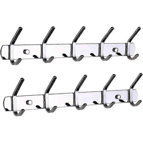 Stainless Steel Wall Coat Rack with 5 Hooks, Durable Entryway Hooks for Home Organization (2-Pack, Silver)