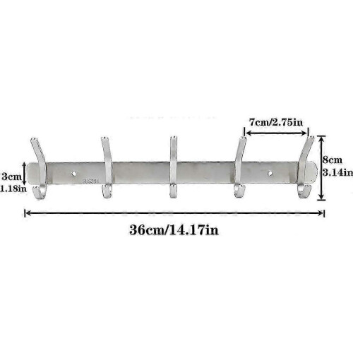 Stainless Steel Wall Coat Rack with 5 Hooks, Durable Entryway Hooks for Home Organization (2-Pack, Silver) 1